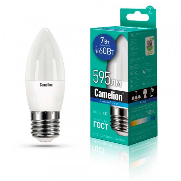 Лампа светодиодная Camelion E27 7W 6500K LED7-C35/865/E27 12649 Лампа светодиодная Camelion E27 7W 6500K LED7-C35/865/E27 12649