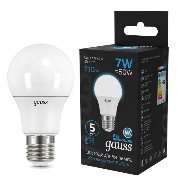 Лампа светодиодная Gauss E27 7W 6500K матовая 102502307 Лампа светодиодная Gauss E27 7W 6500K матовая 102502307