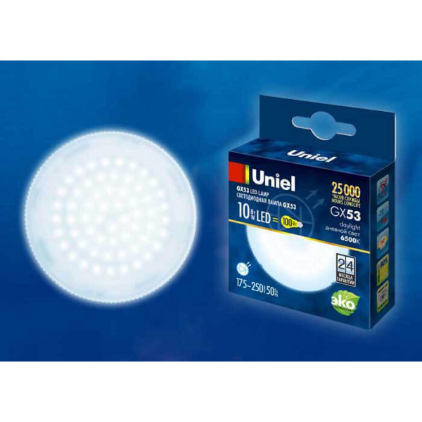 Лампа светодиодная Uniel GX53 10W 6500K матовая LED-GX53-10W/6500K/GX53/FR PLZ01WH UL-00005313 Лампа светодиодная Uniel GX53 10W 6500K матовая LED-GX53-10W/6500K/GX53/FR PLZ01WH UL-00005313