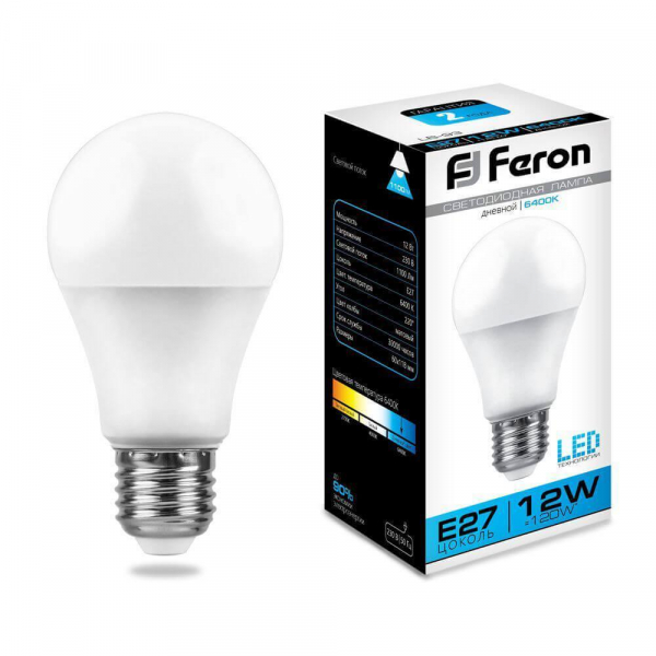 Лампа светодиодная Feron E27 12W 6400K Шар Матовая LB-93 25490 Лампа светодиодная Feron E27 12W 6400K Шар Матовая LB-93 25490