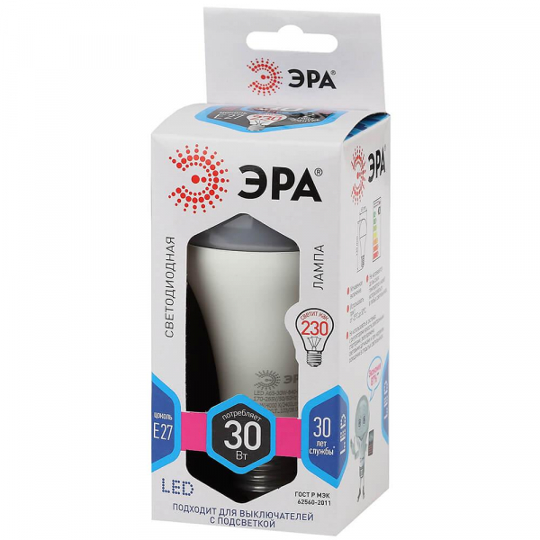 Лампа светодиодная ЭРА E27 30W 4000K матовая LED A65-30W-840-E27 Б0048016 Лампа светодиодная ЭРА E27 30W 4000K матовая LED A65-30W-840-E27 Б0048016