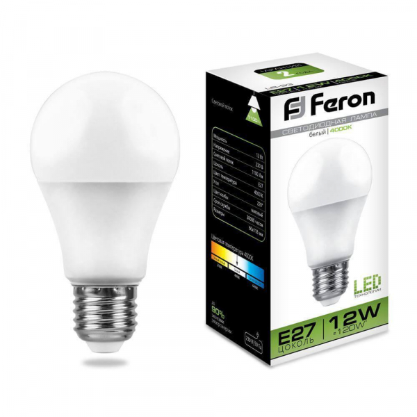 Лампа светодиодная Feron E27 12W 4000K Шар Матовая LB-93 25487 Лампа светодиодная Feron E27 12W 4000K Шар Матовая LB-93 25487
