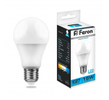 Лампа светодиодная Feron E27 15W 6400K Шар Матовая LB-94 25630