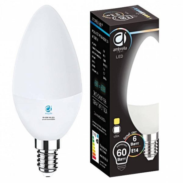 Лампа светодиодная Ambrella light E14 6W 4200K белая 206014 Лампа светодиодная Ambrella light E14 6W 4200K белая 206014