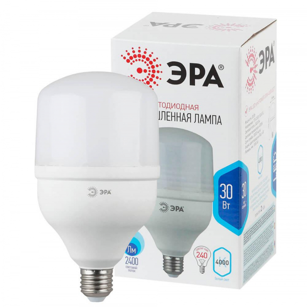 Лампа светодиодная ЭРА E27 30W 4000K матовая LED POWER T100-30W-4000-E27 Б0027003 Лампа светодиодная ЭРА E27 30W 4000K матовая LED POWER T100-30W-4000-E27 Б0027003