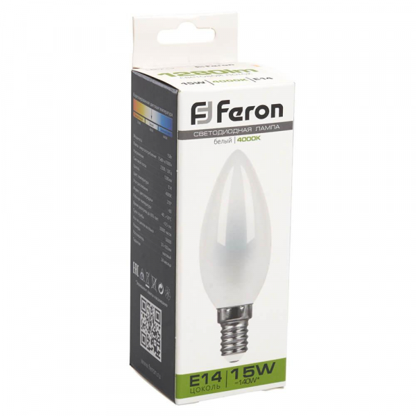 Лампа светодиодная Feron E14 15W 4000K Свеча Матовая 38257 Лампа светодиодная Feron E14 15W 4000K Свеча Матовая 38257