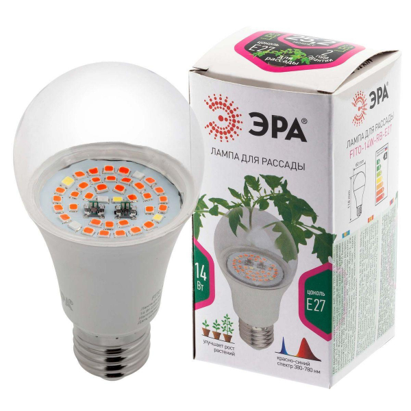 Лампа светодиодная для растений ЭРА E27 14W 1310K прозрачная Fito-14W-RB-E27 Б0050602 Лампа светодиодная для растений ЭРА E27 14W 1310K прозрачная Fito-14W-RB-E27 Б0050602