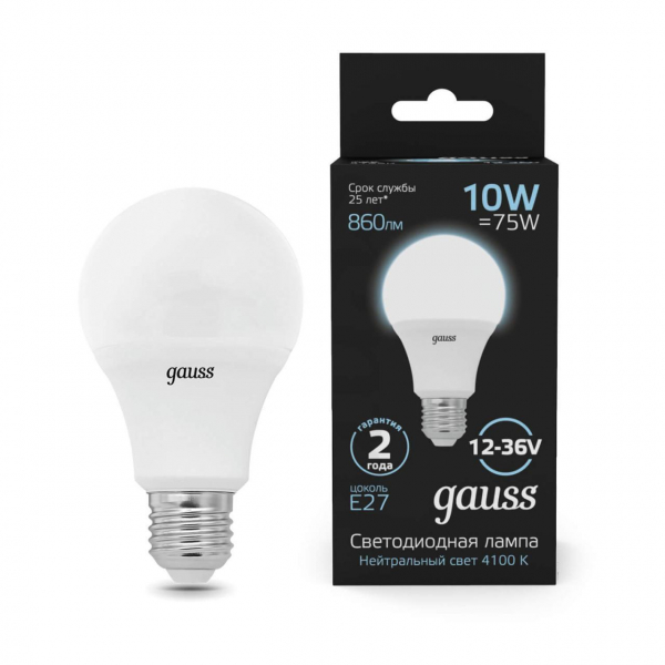 Лампа светодиодная Gauss E27 10W 4100K матовая 202502210 Лампа светодиодная Gauss E27 10W 4100K матовая 202502210