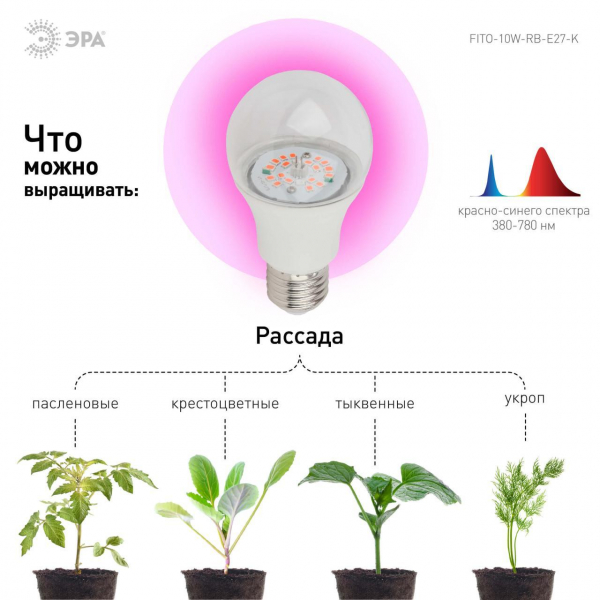 Лампа светодиодная для растений ЭРА E27 10W 1310K прозрачная FITO-10W-RB-E27-K Б0039069 Лампа светодиодная для растений ЭРА E27 10W 1310K прозрачная FITO-10W-RB-E27-K Б0039069