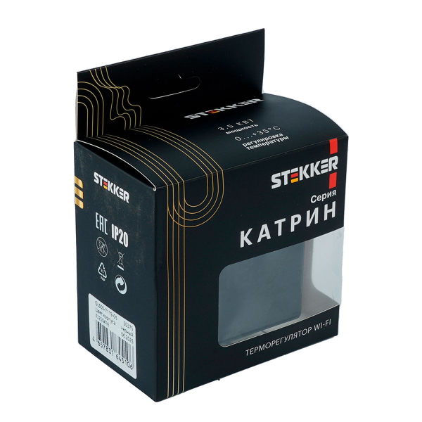 Терморегулятор Wi-Fi (механизм), Stekker, 250В, 3500Вт Катрин, GLS00-7119-05, черный 50375