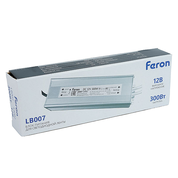 Трансформатор электронный для светодиодной ленты 300W 12V IP67 (драйвер), LB007 Feron 53082