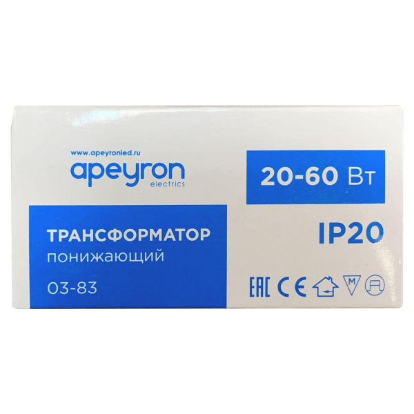 Трансформатор Apeyron AC 12V 20-60W IP20 03-83 Трансформатор Apeyron AC 12V 20-60W IP20 03-83