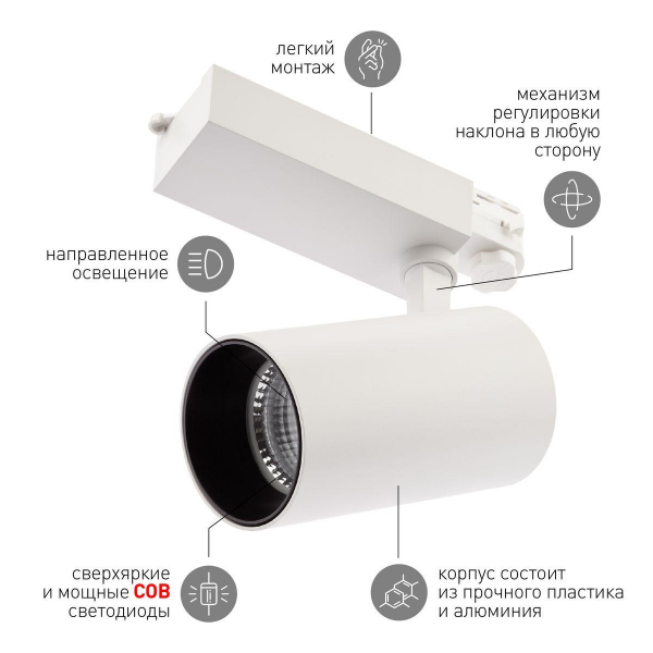 Трековый светодиодный светильник ЭРА SТR-30-36-30K-W40 Б0049774 Трековый светодиодный светильник ЭРА SТR-30-36-30K-W40 Б0049774