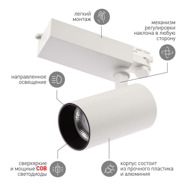 Трековый светодиодный светильник ЭРА SТR-30-36-30K-W30 Б0049773 Трековый светодиодный светильник ЭРА SТR-30-36-30K-W30 Б0049773