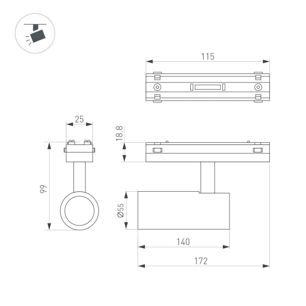 Трековый светодиодный светильник Arlight Mag-Vibe-Spot-R55-18W Day4000 044480 Трековый светодиодный светильник Arlight Mag-Vibe-Spot-R55-18W Day4000 044480