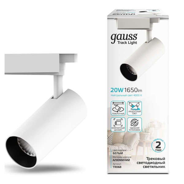 Трековый светодиодный светильник Gauss Track Light Led TR068