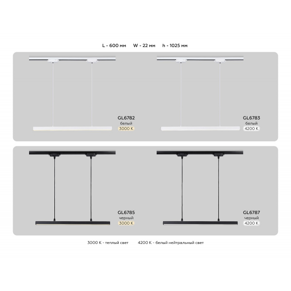 Подвесной трековый светодиодный светильник Ambrella light Track System GL6785 Подвесной трековый светодиодный светильник Ambrella light Track System GL6785