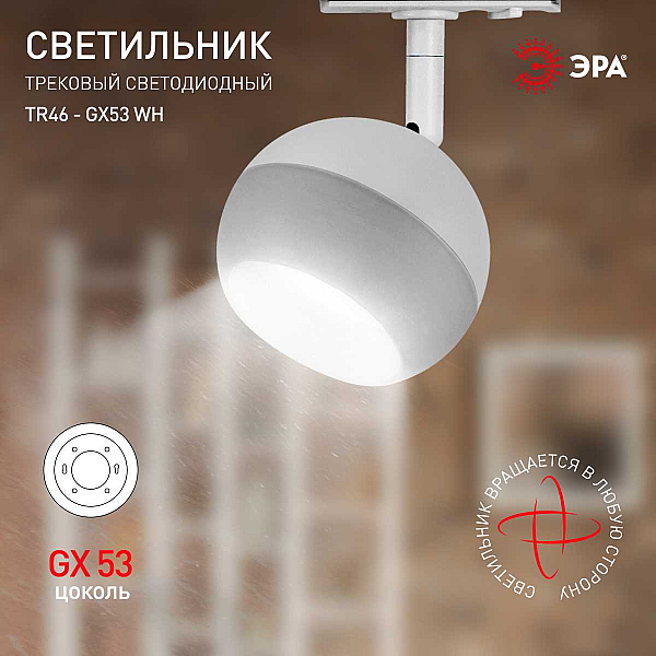 Трековый светильник однофазный ЭРА Round TR46-GX53 WH Б0054152