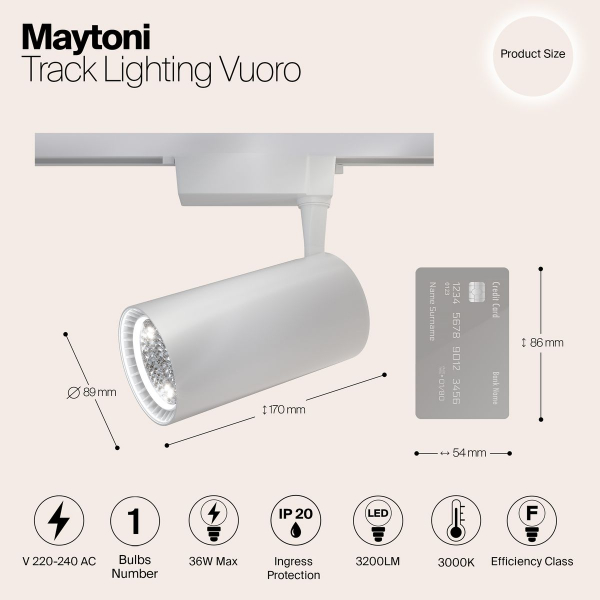 Трековый светодиодный светильник Maytoni Technical Unity Vuoro TR003-1-40W3K-W Трековый светодиодный светильник Maytoni Technical Unity Vuoro TR003-1-40W3K-W