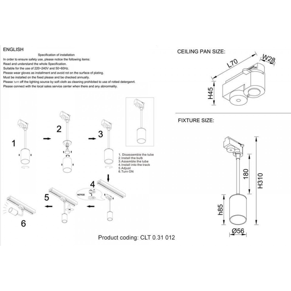 Трековый светильник Crystal Lux CLT 0.31 012 BL Трековый светильник Crystal Lux CLT 0.31 012 BL
