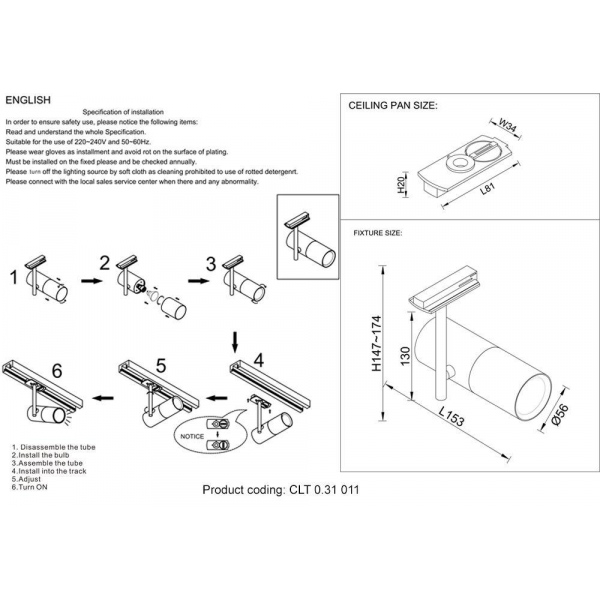 Трековый светильник Crystal Lux CLT 0.31 011 BL Трековый светильник Crystal Lux CLT 0.31 011 BL