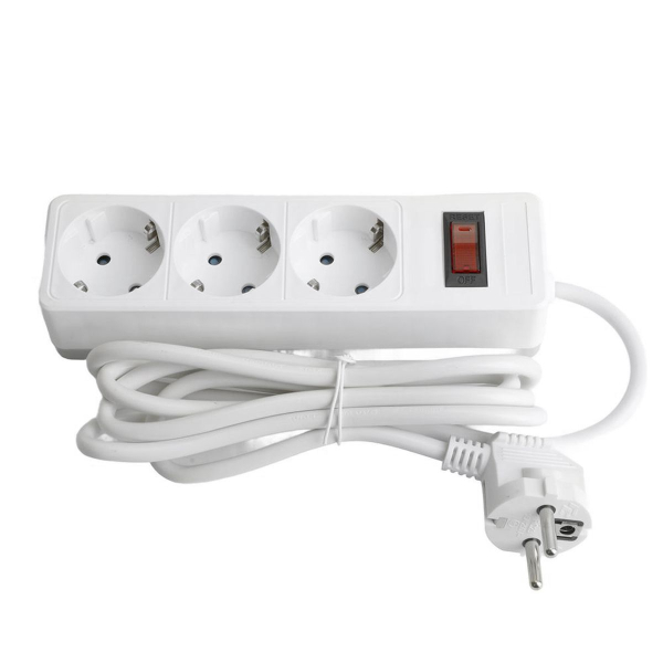 Сетевой фильтр 3-местный с/з STEKKER HM20-31-03 3x1мм2, 3 м, 250В, 16А, серия Optima, белый