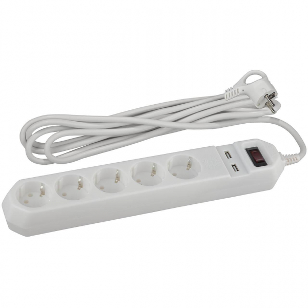 Сетевой фильтр ЭРА USF-5es-1.5m-USB-W Б0019037 Сетевой фильтр ЭРА USF-5es-1.5m-USB-W Б0019037