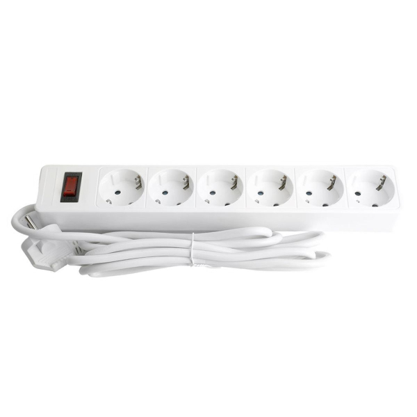 Сетевой фильтр 6-местный с/з STEKKER HM20-61-053x1мм2, 5 м, серия Optima, белый