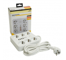 Удлинитель 6-местный c/з 3x1 мм2, 3 м, 250В, 10А, 4USB+2Type-C 2,4А, серия Home plus, белый STEKKER HM09-66-02 49982
