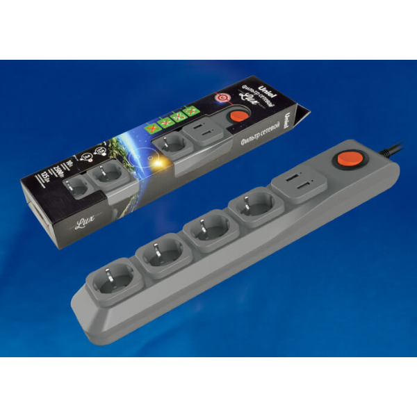 Сетевой фильтр Uniel 4гн х 3м с/з Lux S-GSL5-3U Grey UL-00001761