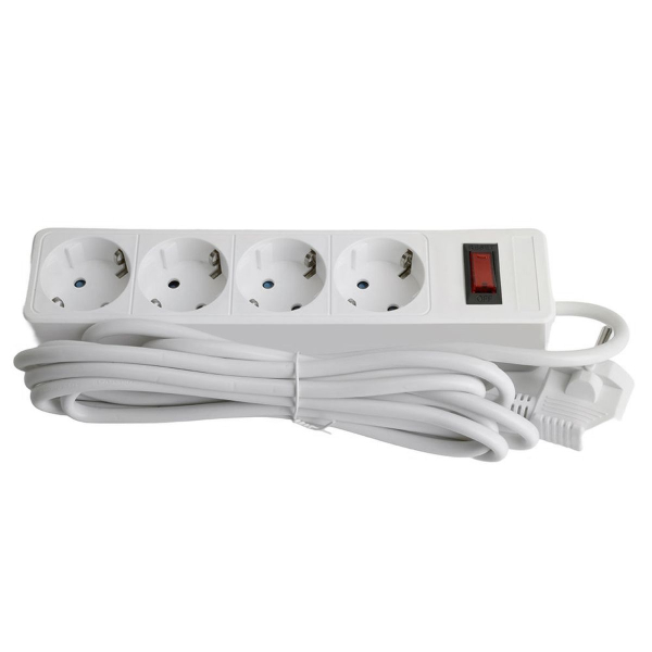 Сетевой фильтр 4-местный с/з STEKKER HM20-41-03 3x1мм2, 3 м, серия Optima, белый