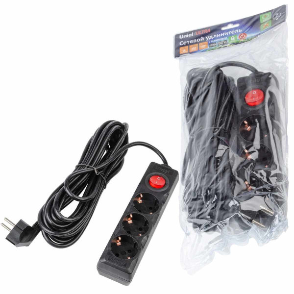 Удлинитель Uniel Ultra 3гн х 7м с/з S-GCU3-7B Black UL-00010020