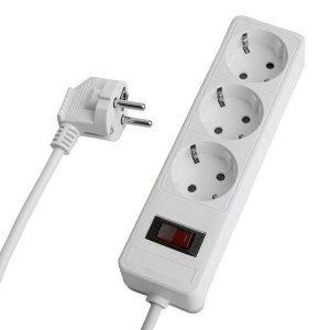 Сетевой фильтр 3-местный с/з STEKKER HM20-31-02 3x1мм2, 1,8 м, серия Optima, белый