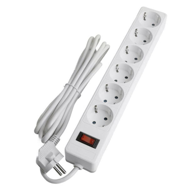 Сетевой фильтр 6-местный с/з STEKKER HM20-61-02 3x1мм2, 1,8 м, серия Optima, белый