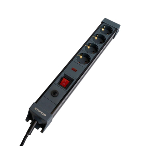 Сетевой фильтр 4-местный с/з Stekker 3x1мм2, 1,8 м, 250В, 16А Techno, HM22-41-02, черный 50156