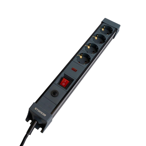 Сетевой фильтр 4-местный с/з Stekker 3x1мм2, 1,8 м, 250В, 16А Techno, HM22-41-02, черный 50156