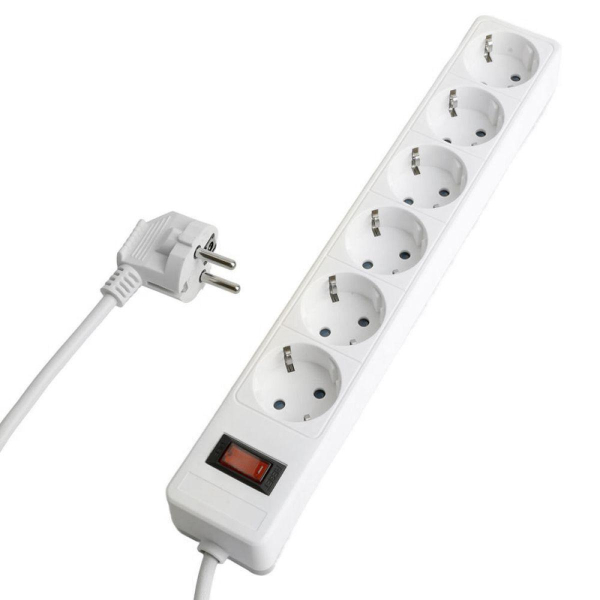 Сетевой фильтр 6-местный с/з STEKKER HM20-61-02 3x1мм2, 1,8 м, серия Optima, белый