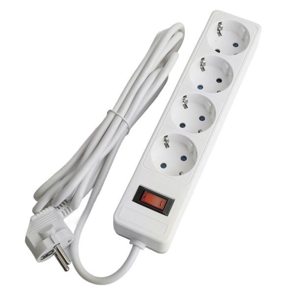 Сетевой фильтр 4-местный с/з STEKKER HM20-41-02 3x1мм2, 1,8 м, серия Optima, белый