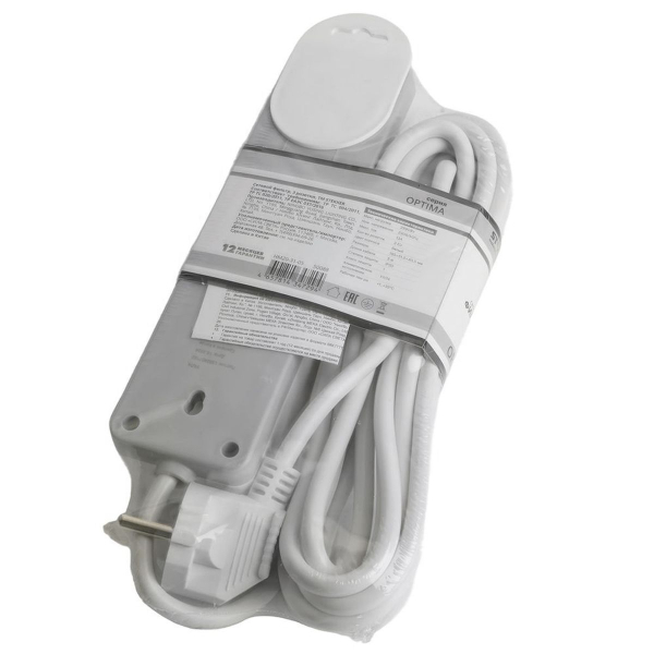 Сетевой фильтр 3-местный с/з STEKKER HM20-31-05 3x1мм2, 5 м, серия Optima, белый