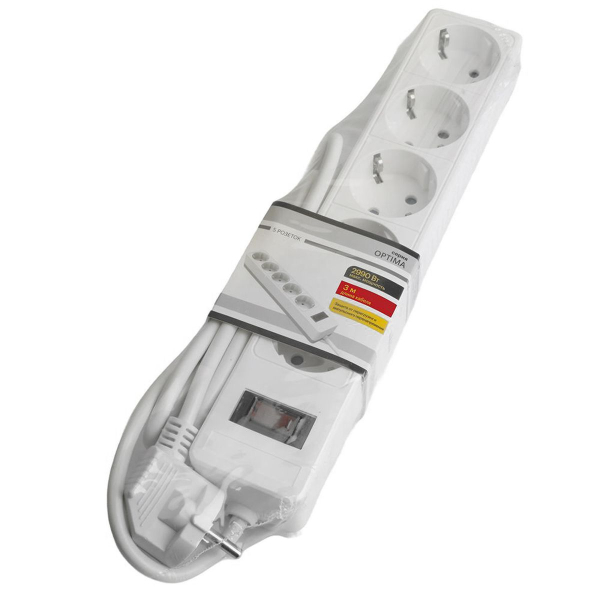 Сетевой фильтр 4-местный с/з STEKKER HM20-41-03 3x1мм2, 3 м, серия Optima, белый