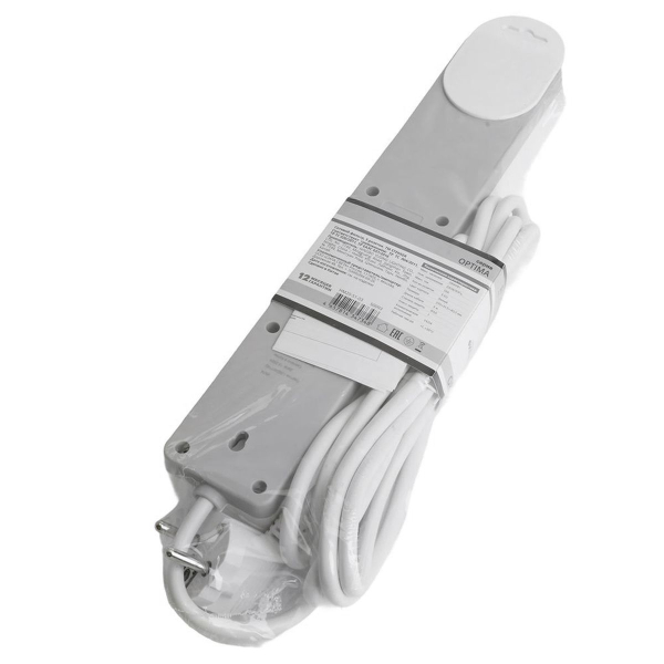 Сетевой фильтр 5-местный с/з STEKKER HM20-51-02 3x1мм2, 1,8 м, серия Optima, белый