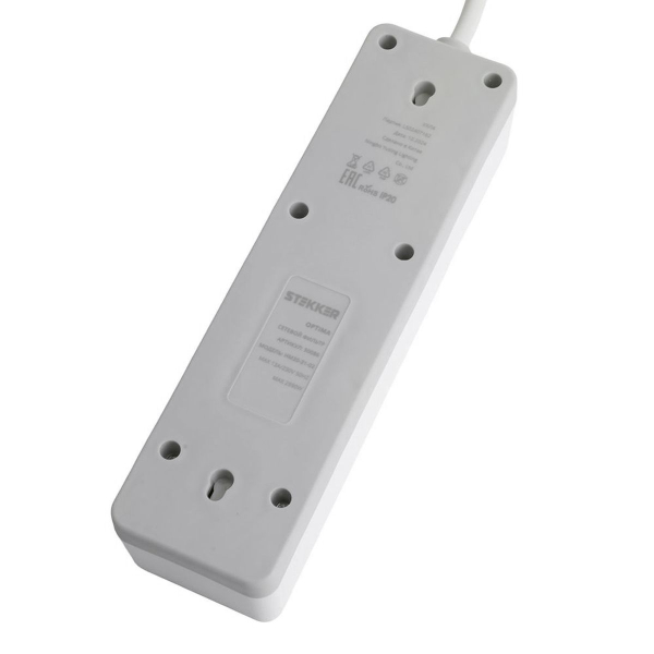 Сетевой фильтр 3-местный с/з STEKKER HM20-31-02 3x1мм2, 1,8 м, серия Optima, белый