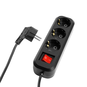 Удлинитель трехместный с/з с выключателем Stekker HM03-31-02 3x0,75, 2м Home (У10А-002), черный 50421