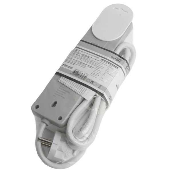 Сетевой фильтр 3-местный с/з STEKKER HM20-31-03 3x1мм2, 3 м, 250В, 16А, серия Optima, белый