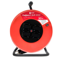 Удлинитель на катушке 'Гефест 2.0' 4 гнезда 50м с заземлением и предохранителем ПВС 3*1,5 16А/3,5кВт IP44 PROxima UKA02-16-R315-4-50-IP44