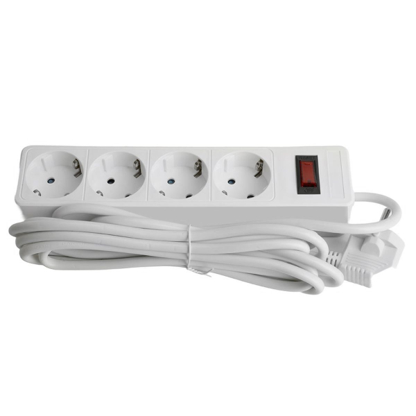 Сетевой фильтр 4-местный с/з STEKKER HM20-41-05 3x1мм2, 5 м, серия Optima, белый