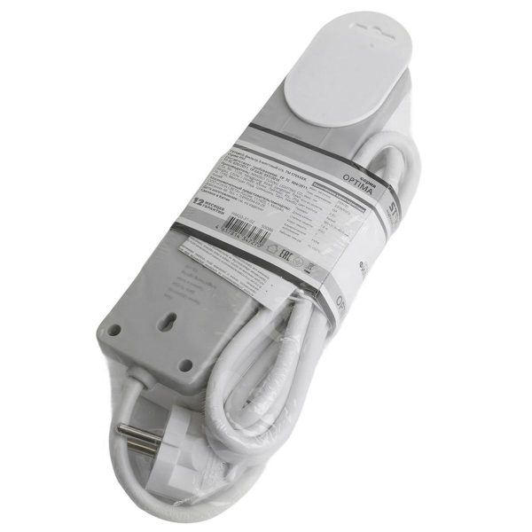 Сетевой фильтр 3-местный с/з STEKKER HM20-31-02 3x1мм2, 1,8 м, серия Optima, белый