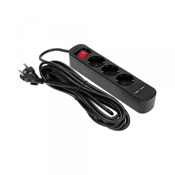 Удлинитель STANDARD 3 гнезда, 5м, 3х1,0мм², с/з, с выключателем, 2 USB, черный REXANT 13-4023 Удлинитель STANDARD 3 гнезда, 5м, 3х1,0мм², с/з, с выключателем, 2 USB, черный REXANT 13-4023