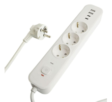 Сетевой фильтр 3-местный с/з STEKKER 3x1мм2, 3 м, 250В, 16А, 2 USB-A+2 Type-C 3, серия Nova, белый