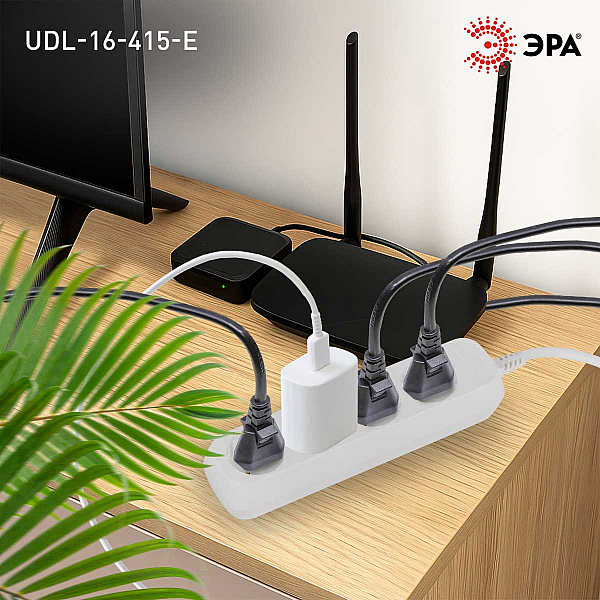 Удлинитель электрический ЭРА UDL-16-415-E Greenline 4 розетки с заземлением 1,5м ПВС 3x1мм2 Б0065081